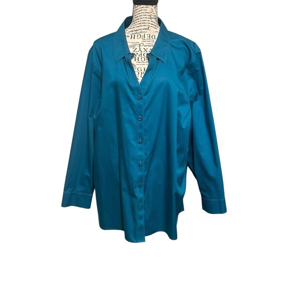 Catherines Teal Long Sleeves Button-up Shirt Size 2X 22/24W Officecore Teacher - Picture 1 of 4